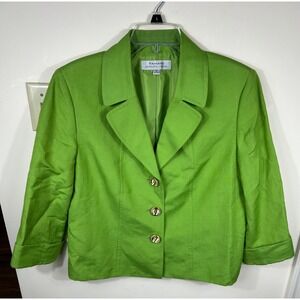TAHARI ASL Women's Linen Blend Lined Comfort Blazer Jacket Size 16 Green Office